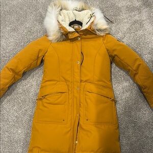 Sam Edelman Women's Mustard Parka Coat with Faux Fur Hood